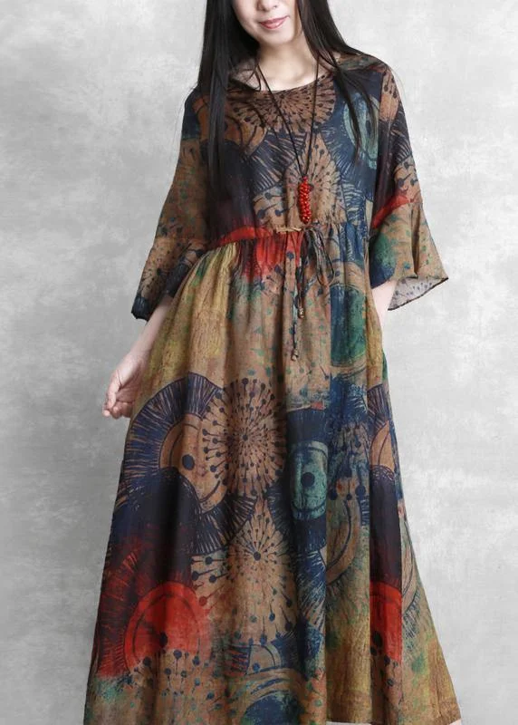 Natural o neck Butterfly Sleeve clothes For Women Sewing chocolate print Dresses Long unclassified dresses Natural o neck Butterfly Sleeve clothes For Women Sewing chocolate print Dresses Long unclassified dresses