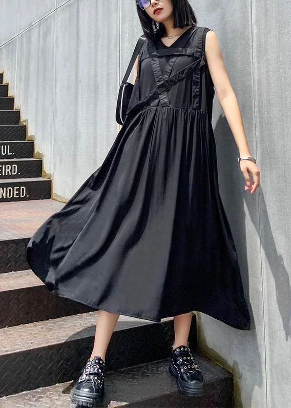 Handmade v neck sleeveless summer clothes For Women Sewing black Dress Elegant unclassified dresses Handmade v neck sleeveless summer clothes For Women Sewing black Dress Elegant unclassified dresses