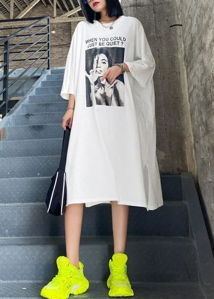 Chic white Letter tunics for women o neck side open A Line summer Dresses Casual unclassified dresses Chic white Letter tunics for women o neck side open A Line summer Dresses Casual unclassified dresses