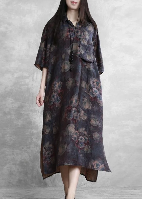 Modern lapel half sleeve summer Tunic Sleeve purple print Traveling Dresses A-line unclassified dresses Modern lapel half sleeve summer Tunic Sleeve purple print Traveling Dresses A-line unclassified dresses