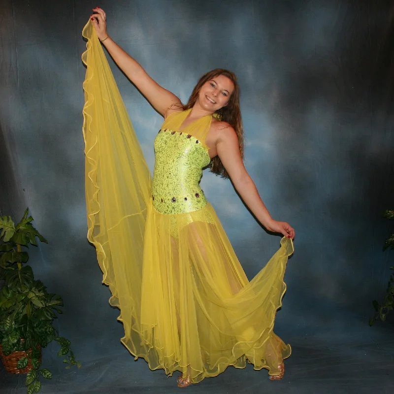 Yellow Ballroom Dress with Purple Accents-Sunny Y2K unclassified dresses