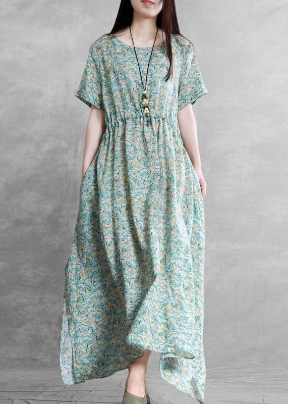 DIY o neck side open summer clothes For Women Outfits green print Dresses Designer unclassified dresses DIY o neck side open summer clothes For Women Outfits green print Dresses Designer unclassified dresses