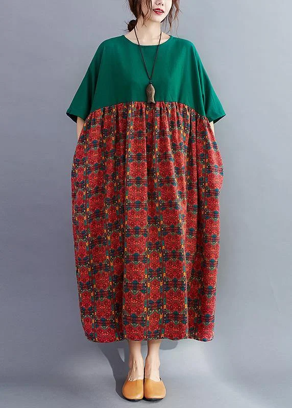 Loose o neck quilting dresses Catwalk blackish green patchwork print Dresses Stylish unclassified dresses Loose o neck quilting dresses Catwalk blackish green patchwork print Dresses Stylish unclassified dresses