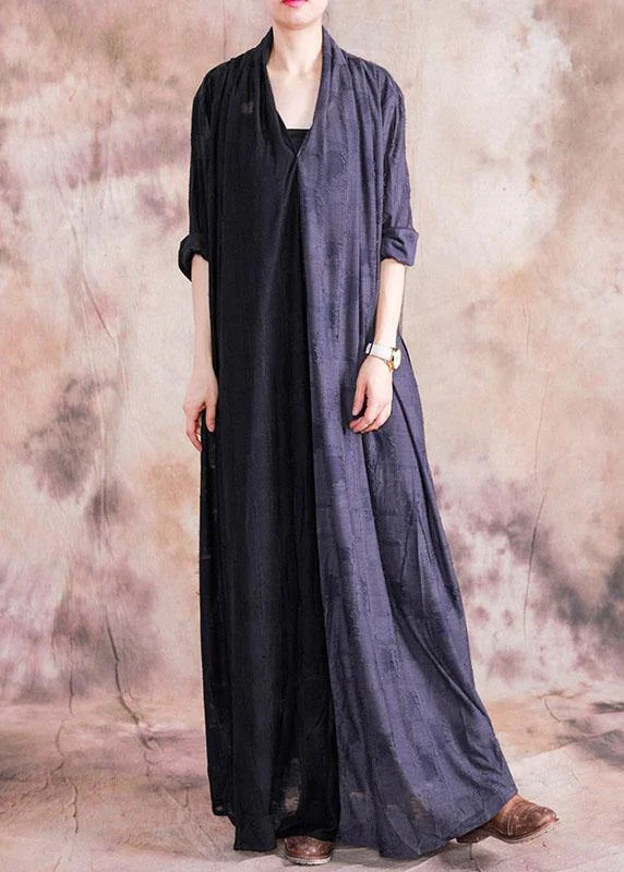 Classy v neck asymmetric linen outfit black patchwork gray Dress fall Lounge unclassified dresses