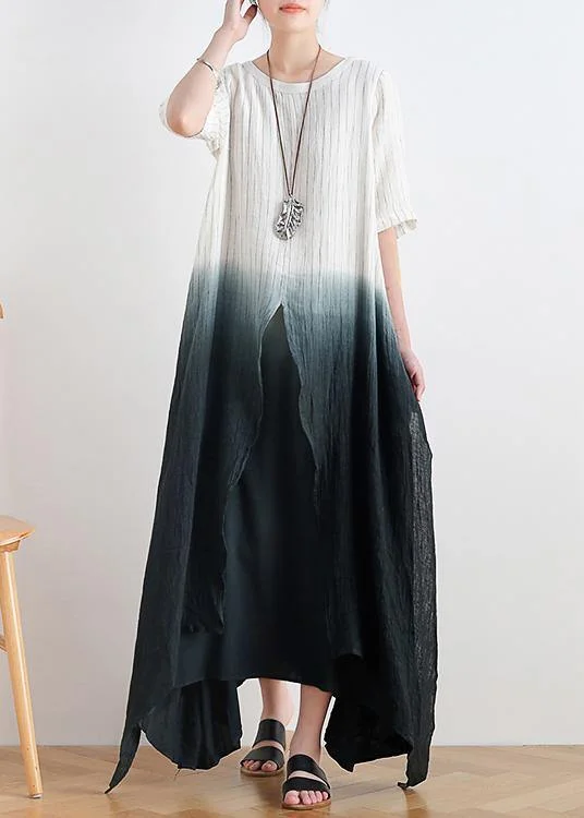 New gradient design irregular hem robe pure linen dress Everyday wear unclassified dresses