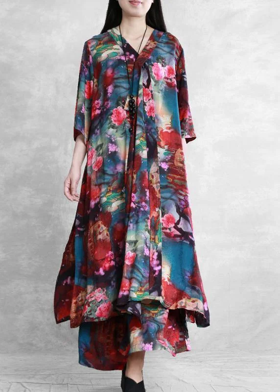 Ethnic style suit summer novel literary print loose two-piece Sexy unclassified dresses