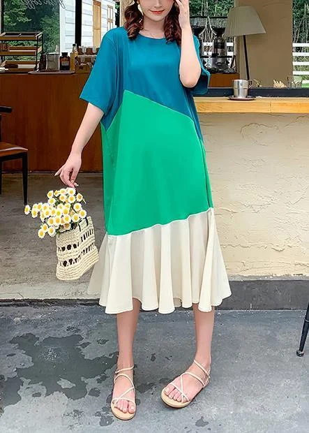 Modern o neck Ruffles clothes Runway green patchwork Art Dress Office unclassified dresses