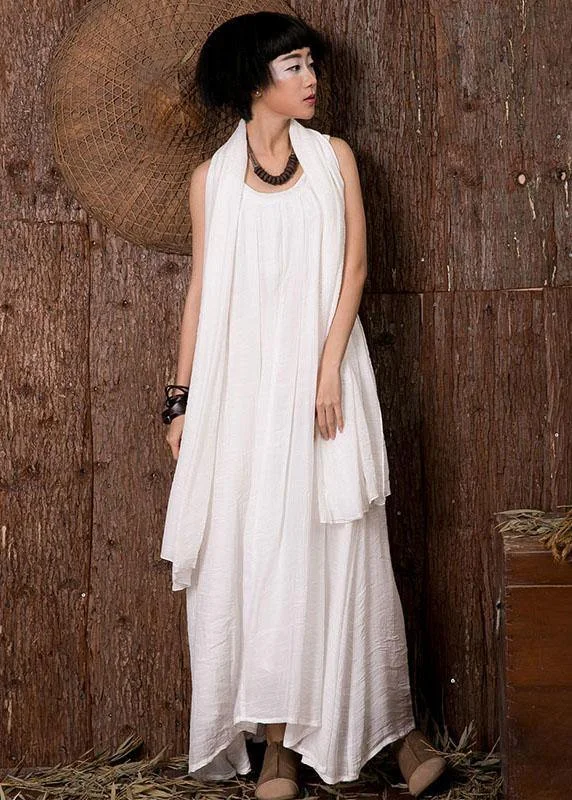 Natural white linen outfit sleeveless Dresses summer Dresses Popular unclassified dresses