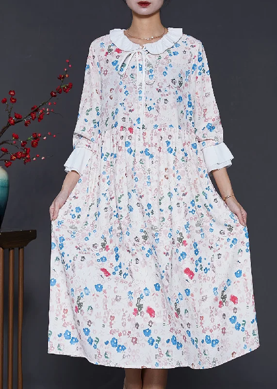 Women Apricot Peter Pan Collar Print Cotton Dresses Spring Long sleeve unclassified dresses
