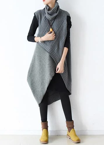 New style loose literary thick knitted stitching woolen gray dress outer two-piece suit Date night unclassified dresses
