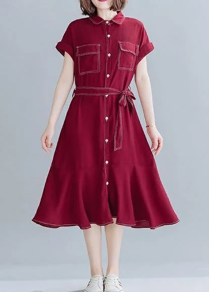 Natural lapel Ruffles linen clothes For Women Work red Dresses Ruffled unclassified dresses Natural lapel Ruffles linen clothes For Women Work red Dresses Ruffled unclassified dresses