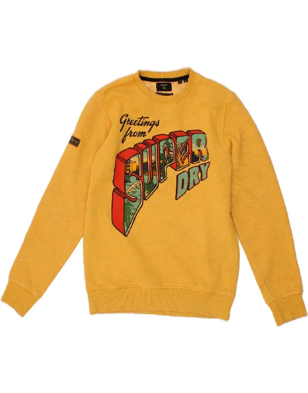 SUPERDRY Womens Graphic Sweatshirt Jumper UK 6 XS Yellow Cotton Zara sweaters