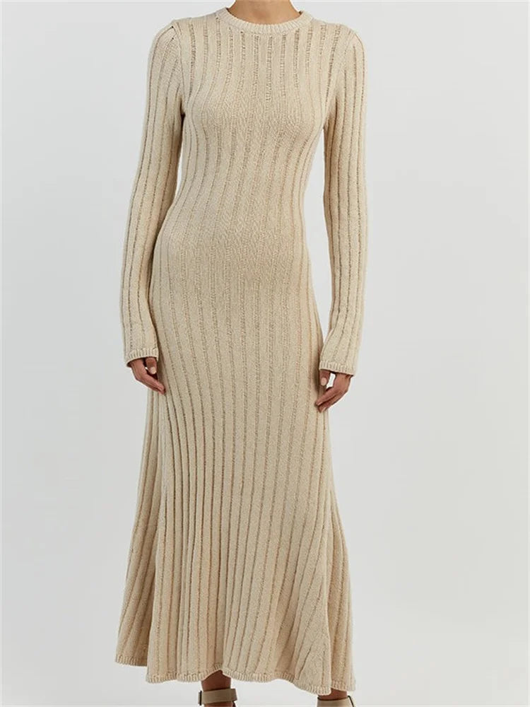 Amy Fashion - Women Knitted Ribbed  Casual Spring Autumn  Sleeve Party Beach Cocktail Club Vestidos Streetwear Beach unclassified skirts