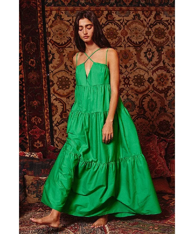 Sadie Strappy Tiered Poplin Maxi Dress Edgy maxi dresses