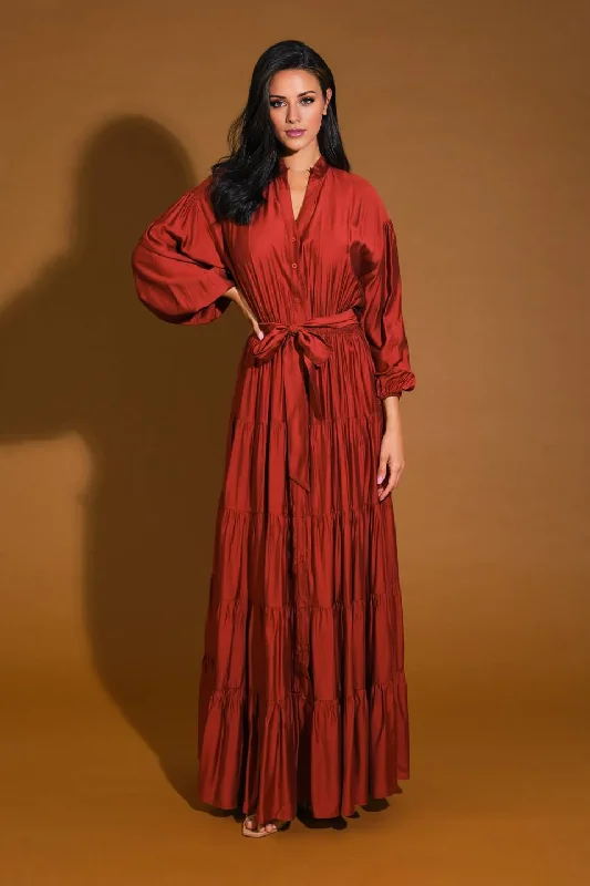 DingJiDress November December Wedding Guest Dress V Neckline Long Sleeve Button Down Elasticized Waist With Self Sash Tie Formal Party Dress Short Wedding Gown