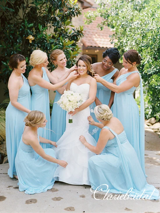 Mismatched Blue Chiffon A-line Long Bridesmaid Dresses Zara maxi dresses