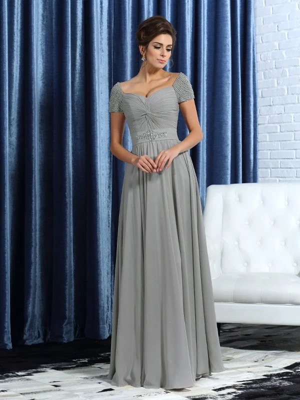 Mother of the Bride Dresses A-Line Sweetheart Beading Short Sleeves Long Chiffon Minimalist maxi dresses