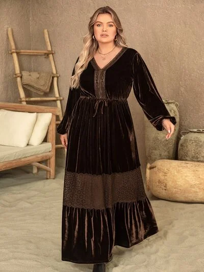 Blue Zone Planet |  Plus Size V-Neck Balloon Sleeve Maxi Dress Best maxi dresses for elegant looks