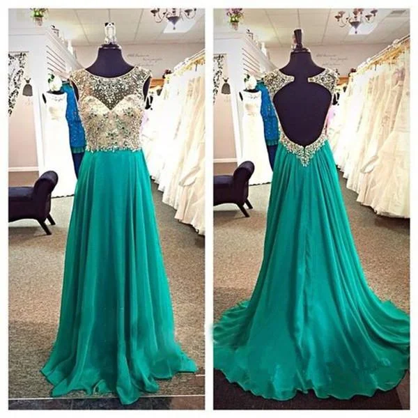 green prom dress, long prom dress, open back prom dress, beaded prom dress, charming evening dress, BD523 Budget-friendly maxi dresses