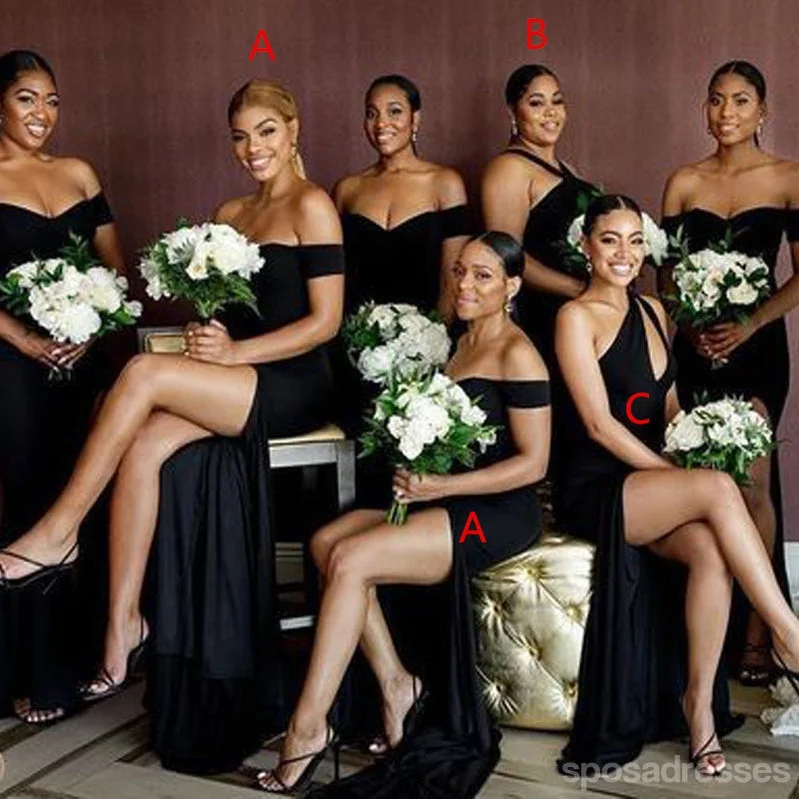Mismatched Sexy Black Mermaid Side Slit Maxi Long Wedding Guest Bridesmaid Dresses,WG1751 New Year's Eve maxi dresses