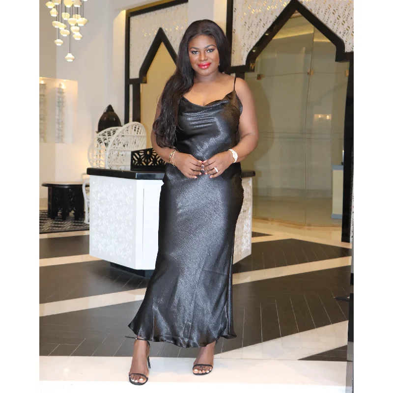 MOLLY Black Satin Maxi Dress Fall maxi dresses