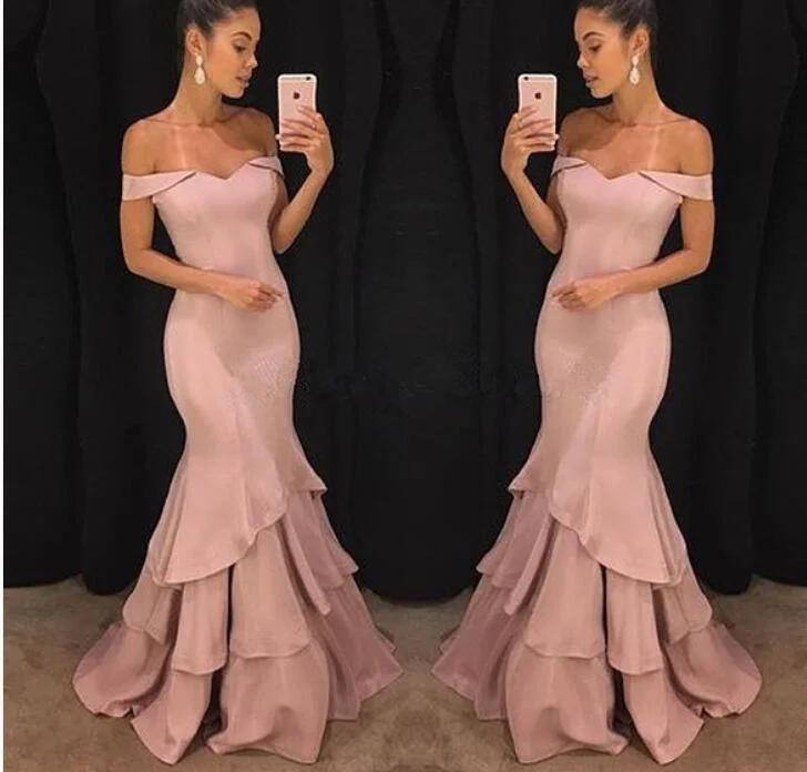Off the Shoulder Pink Prom Dresses Mermaid Evening Long Gown for Women robe de soiree longue High-end maxi dresses