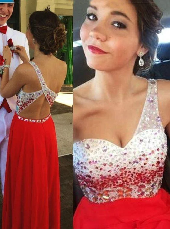 red prom dress, one shoulder prom dress, long prom dress, beaded prom dress, charming prom dress, high quality evening gown, BD280 Winter maxi dresses