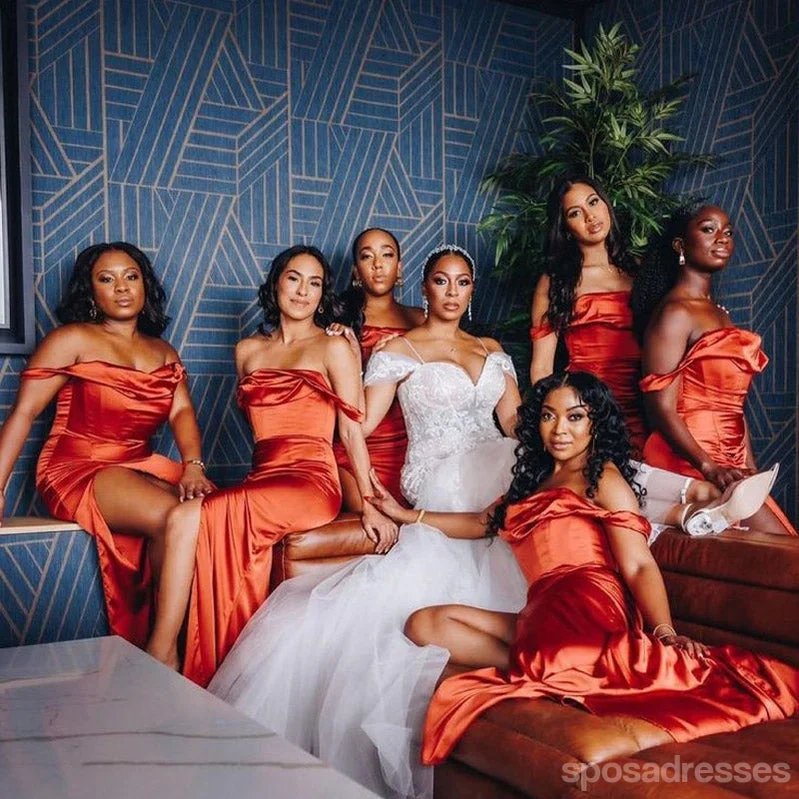 Sexy Burnt Orange Mermaid Off Shoulder Maxi Long Wedding Guest Bridesmaid Dresses,WG1750 Best maxi dresses for formal events