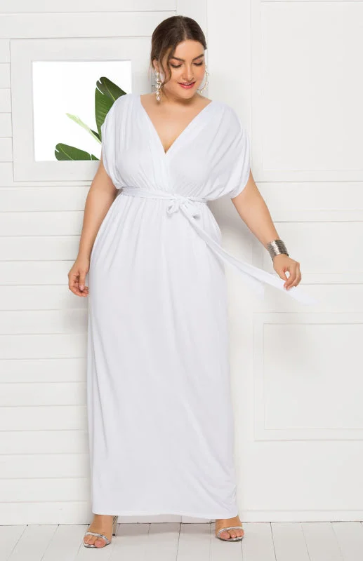 Blue Zone Planet |  Sienna's Deep V Solid Plus Size Maxi Dress Birthday maxi dresses