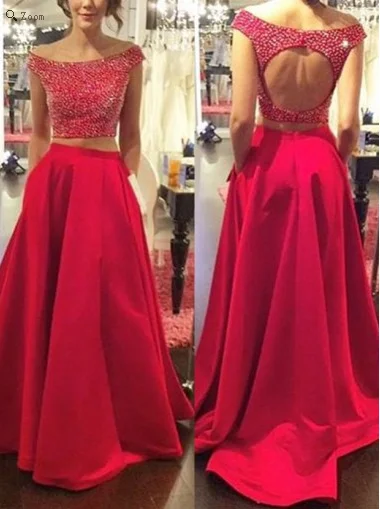 two pieces prom dress,long prom dress,red prom dress,beaded prom dress,open back prom dress, BD532 Best maxi dresses for plus size