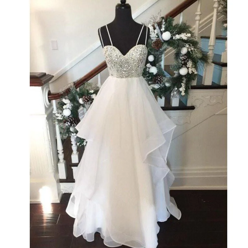white prom dress, long prom Dress, spaghetti prom dress, fluffy prom dress, prom dress, BD461 Sexy maxi dresses