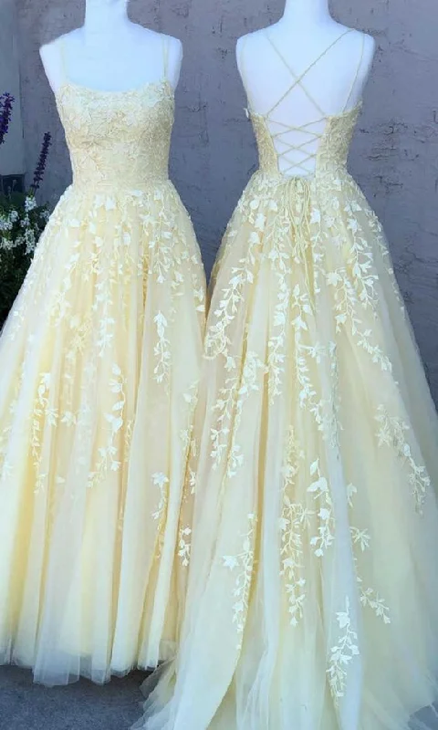 Yellow Lace Prom Dress Lace Up Back, Evening Dress, Dance Dress, Graduation School Party Gown, PC0468 Best party dresses for petites