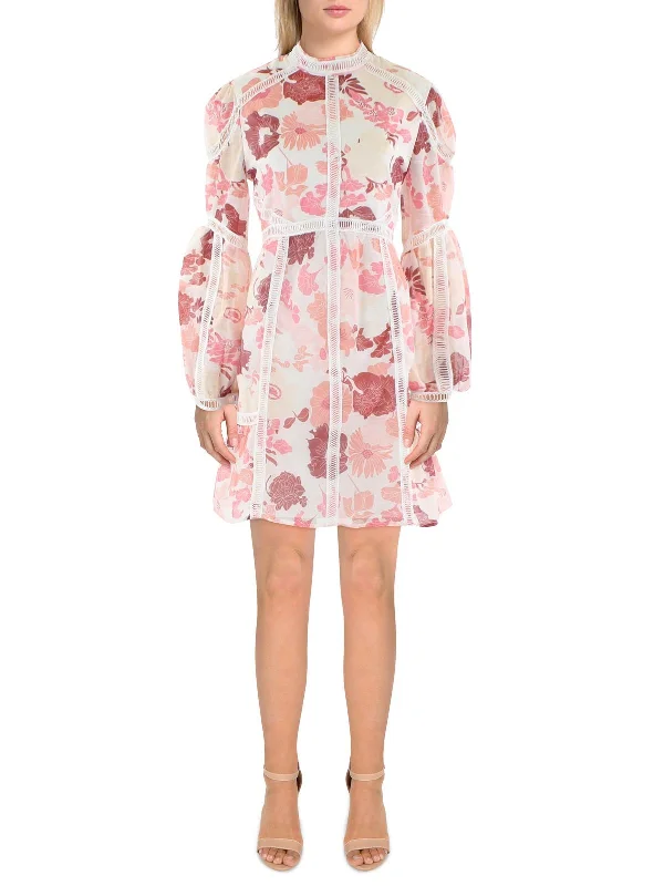 Womens Floral Print Short Shift Dress Lace floral dresses